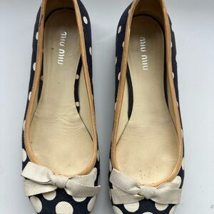 Miu Miu Black and White Polka Dot Flats with Bow